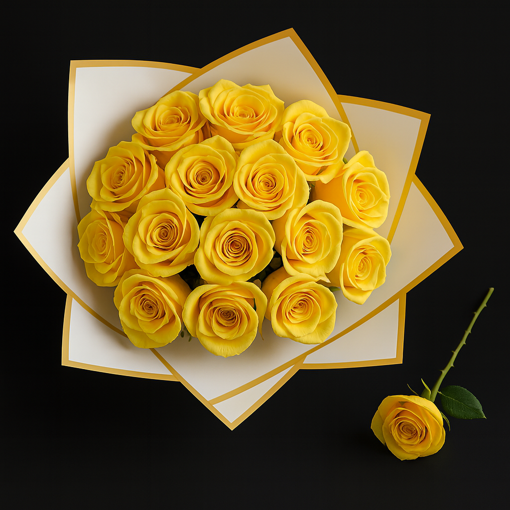 12 Rozen Boeket - Geel