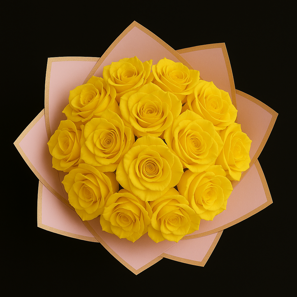 12 Rozen Boeket - Geel