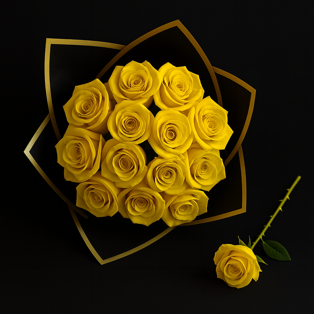 12 Rozen Boeket - Geel